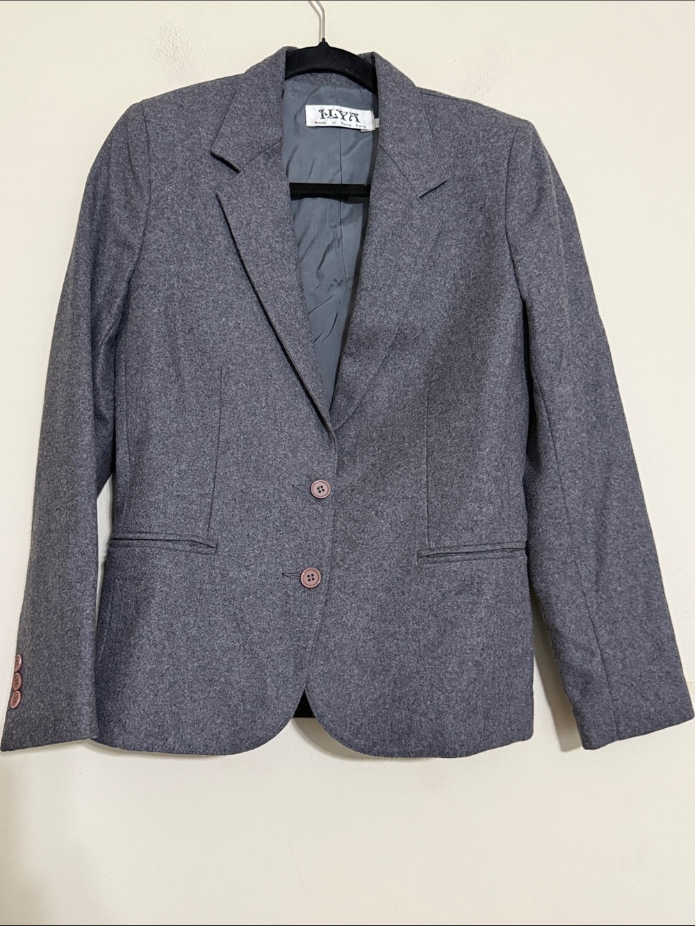Vintage women Gray Blazer Jacket - Tailored Coat women 6 y2k office retro wool